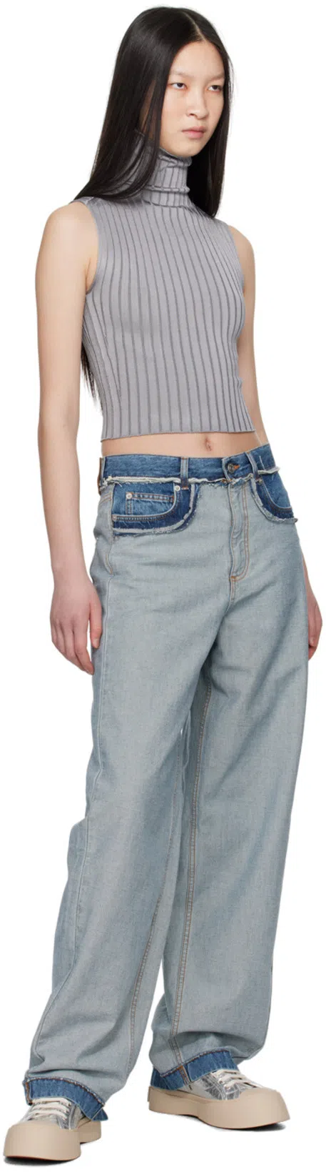 MARNI Panelled Mid-rise Wide-leg Jeans In Azure