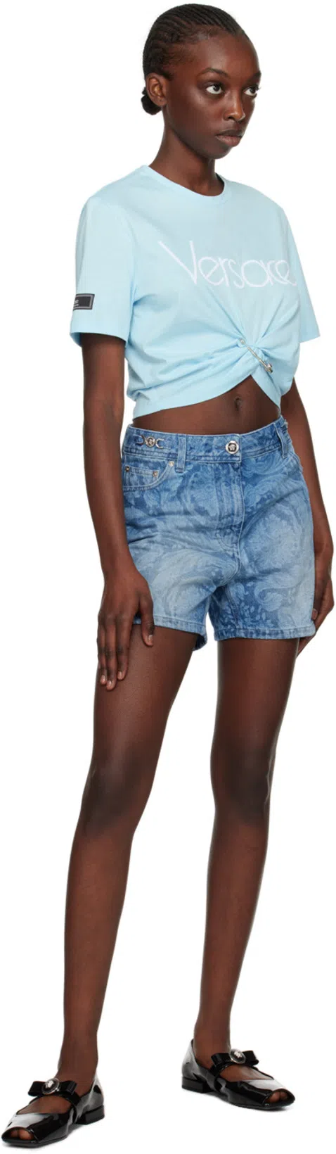 VERSACE 20mm Gianni Ribbon Patent Leather Flats In Black