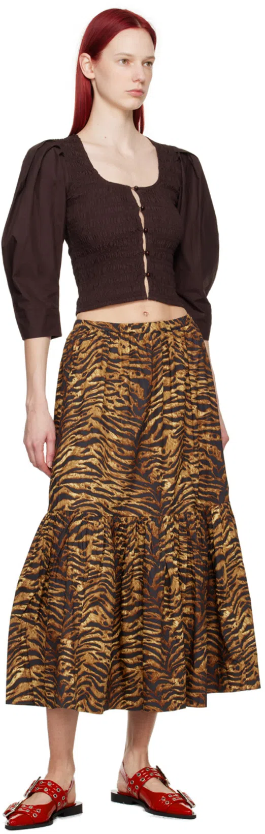 GANNI Feminine Buckle Patent Slingback Sandals In Red