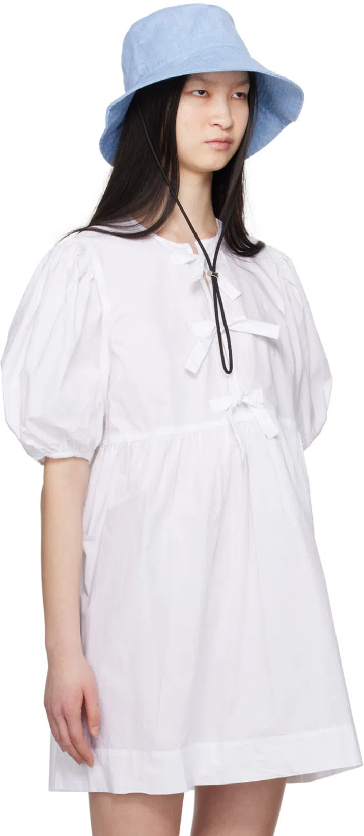 GANNI Organic Cotton Tie String Mini Dress In White