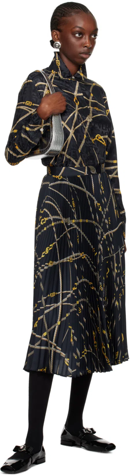 VERSACE 20mm Gianni Ribbon Patent Leather Flats In Black