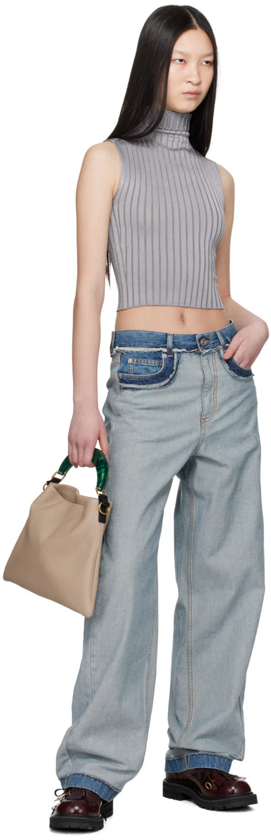 MARNI Panelled Mid-rise Wide-leg Jeans In Azure