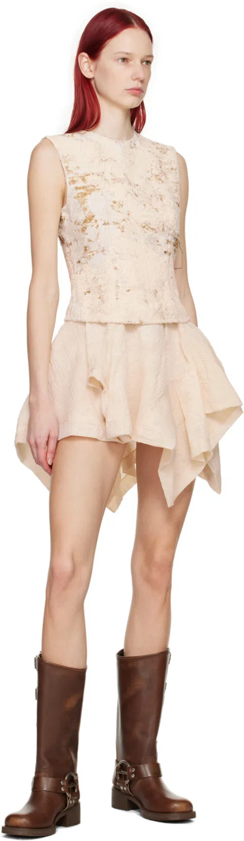 ACNE STUDIOS Printed Cotton-blend Minidress In Ecru Beige