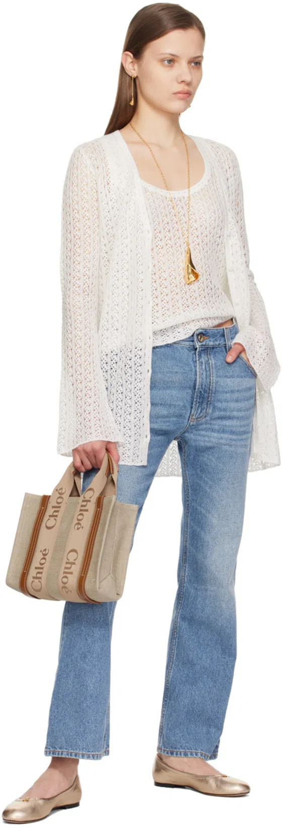 CHLOÉ Blue High Waisted Jeans With Wide Leg And Logo Patch On The Rear In Denim Woman