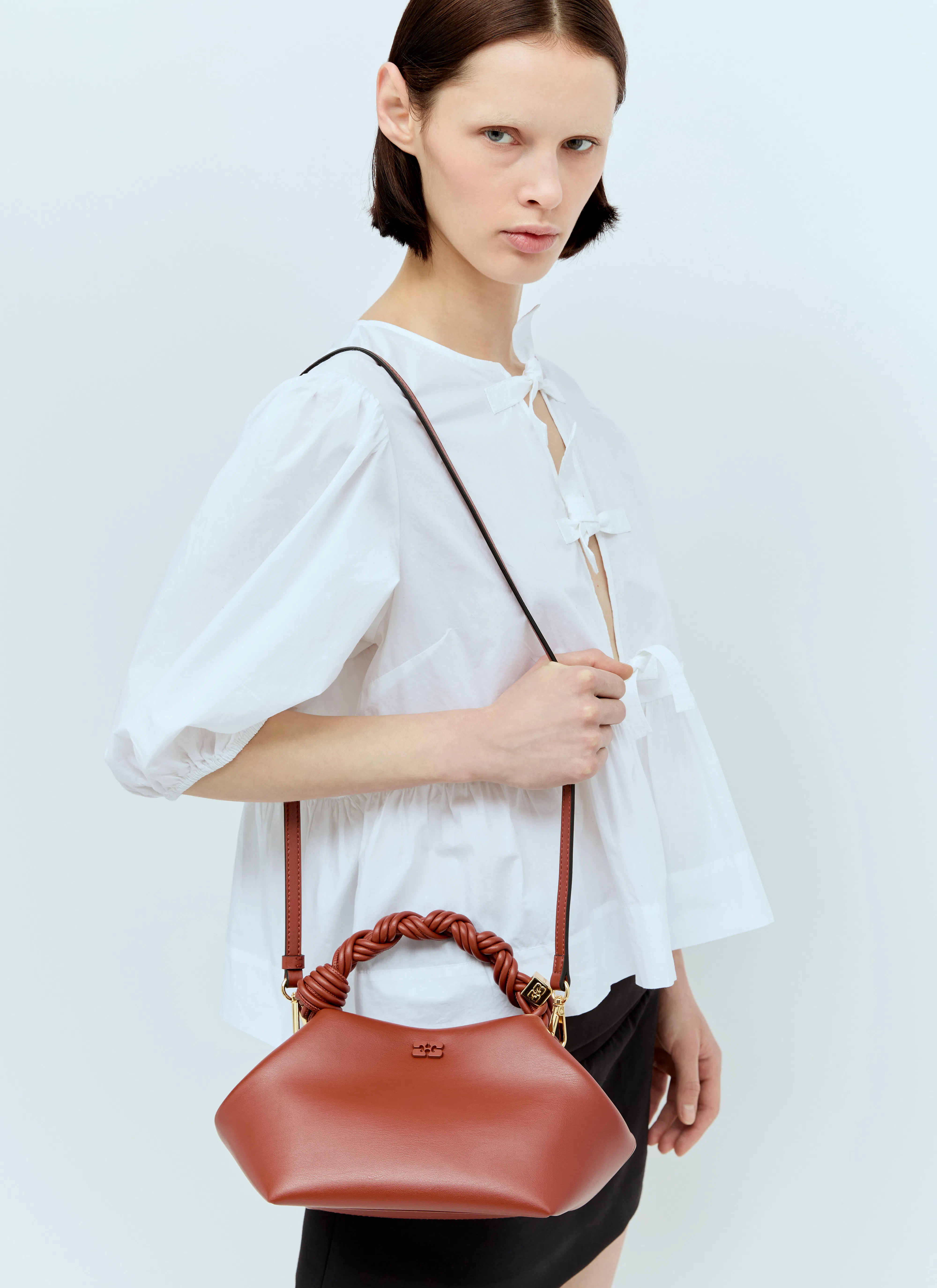 GANNI Crewneck Cotton Peplum Top Flounces In White