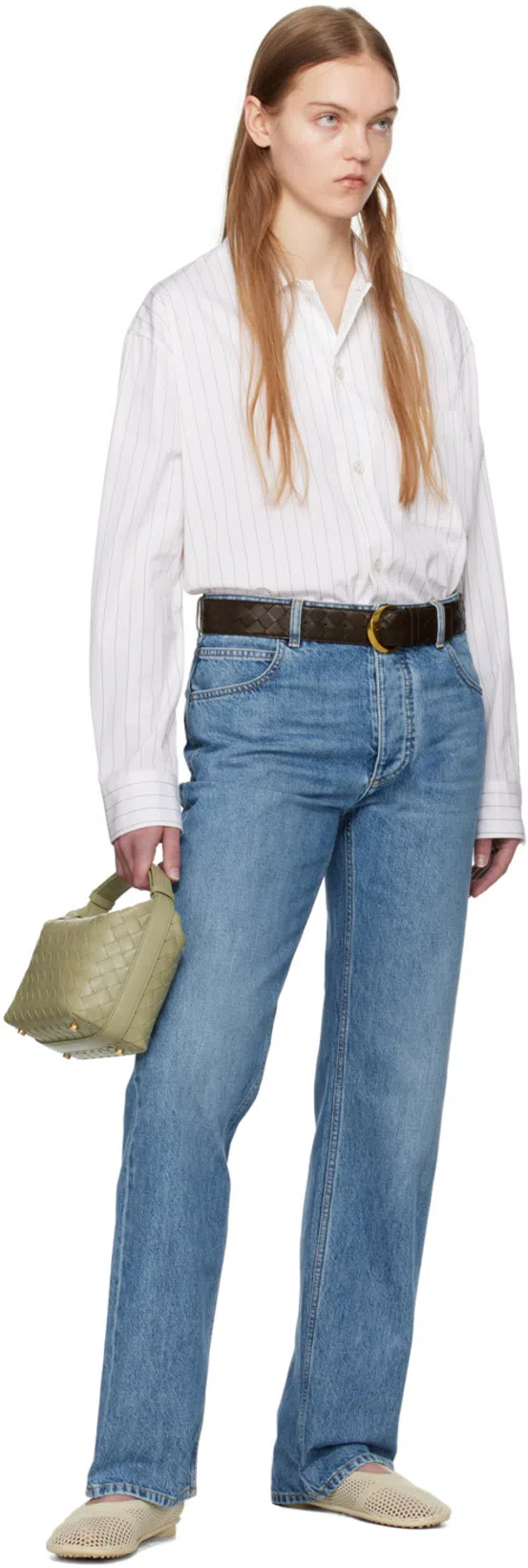 BOTTEGA VENETA Pinstripe Cotton Poplin Shirt In Beige