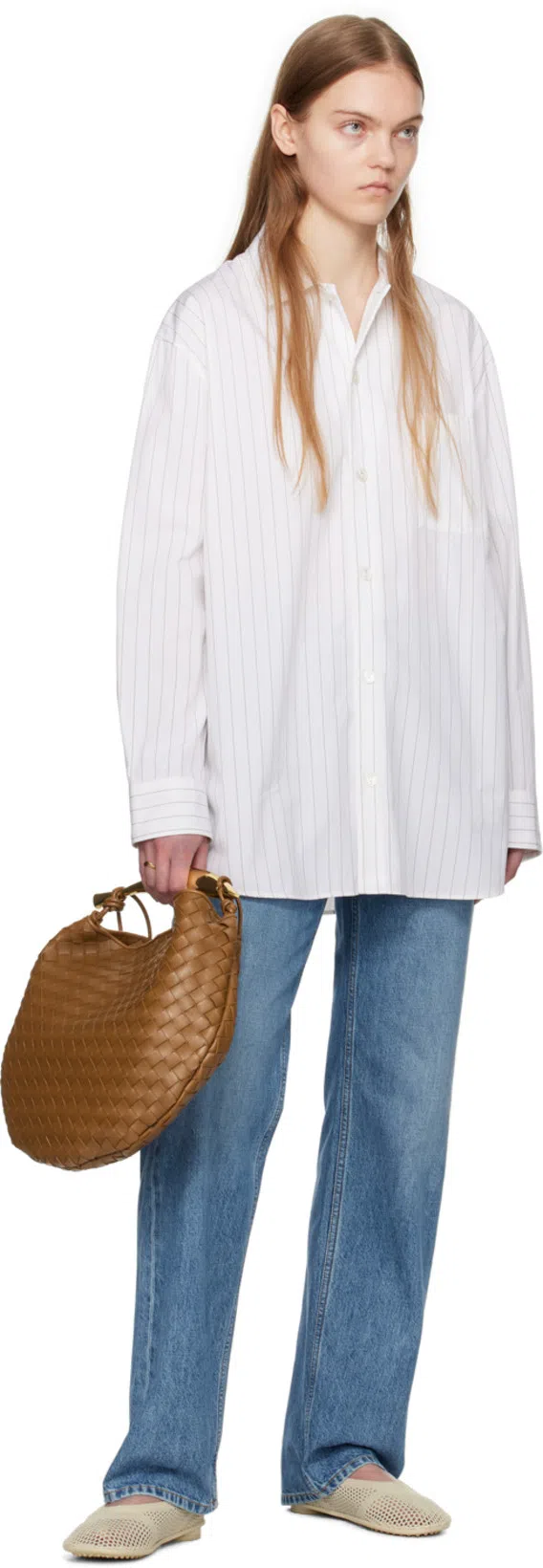 BOTTEGA VENETA Pinstripe Cotton Poplin Shirt In Beige