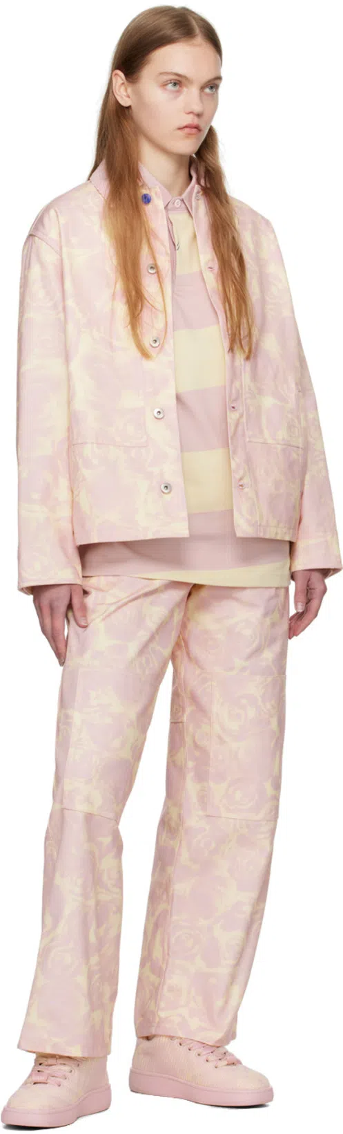 BURBERRY Check Knit Pattern Box Sneakers In Pink