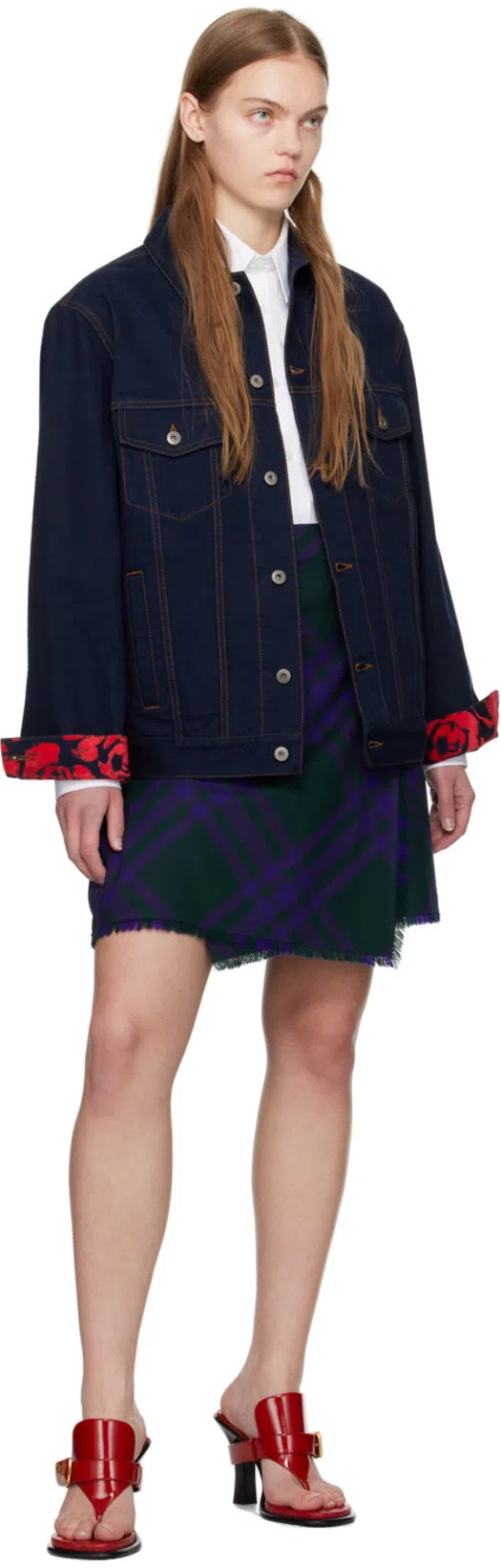 BURBERRY Asymmetrical High-waisted Silk Skirt With Plaid Pattern In Royalipcheck