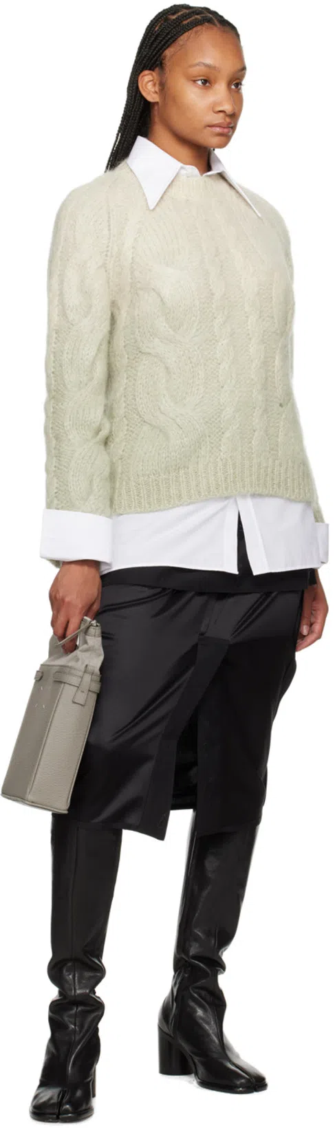 MAISON MARGIELA Cable-knit Crewneck Sweater In 623 Pistachio