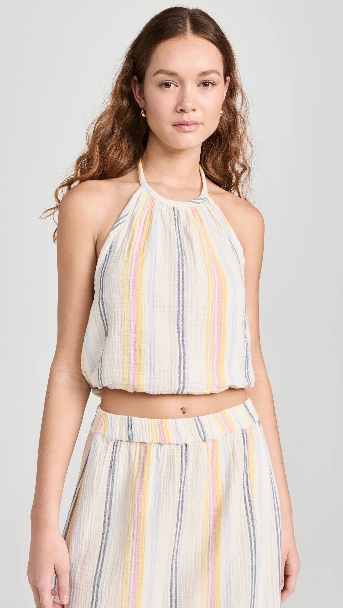 SUNDRY Long Skirt W/ Slit Cream/multi Stripes