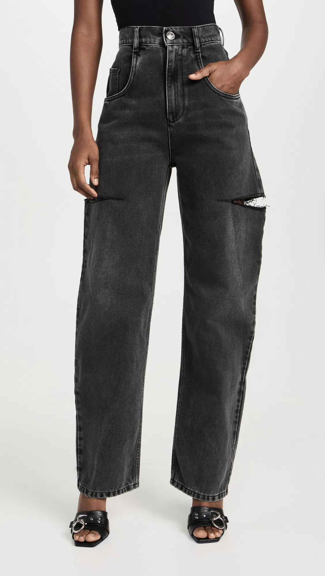 MAISON MARGIELA Black Five-pocket Style Jeans With Rips In Cotton Denim