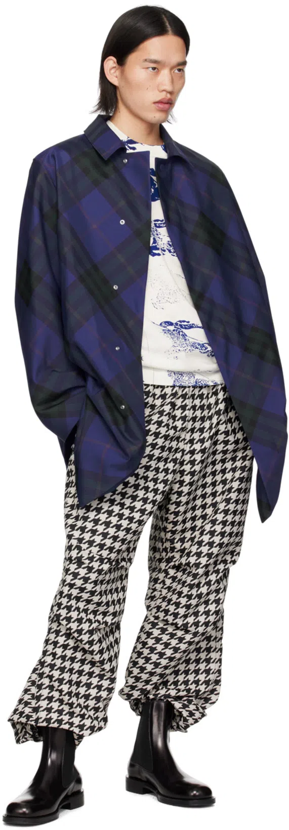 BURBERRY Checked Twill Single-breasted Car Coat In Blue