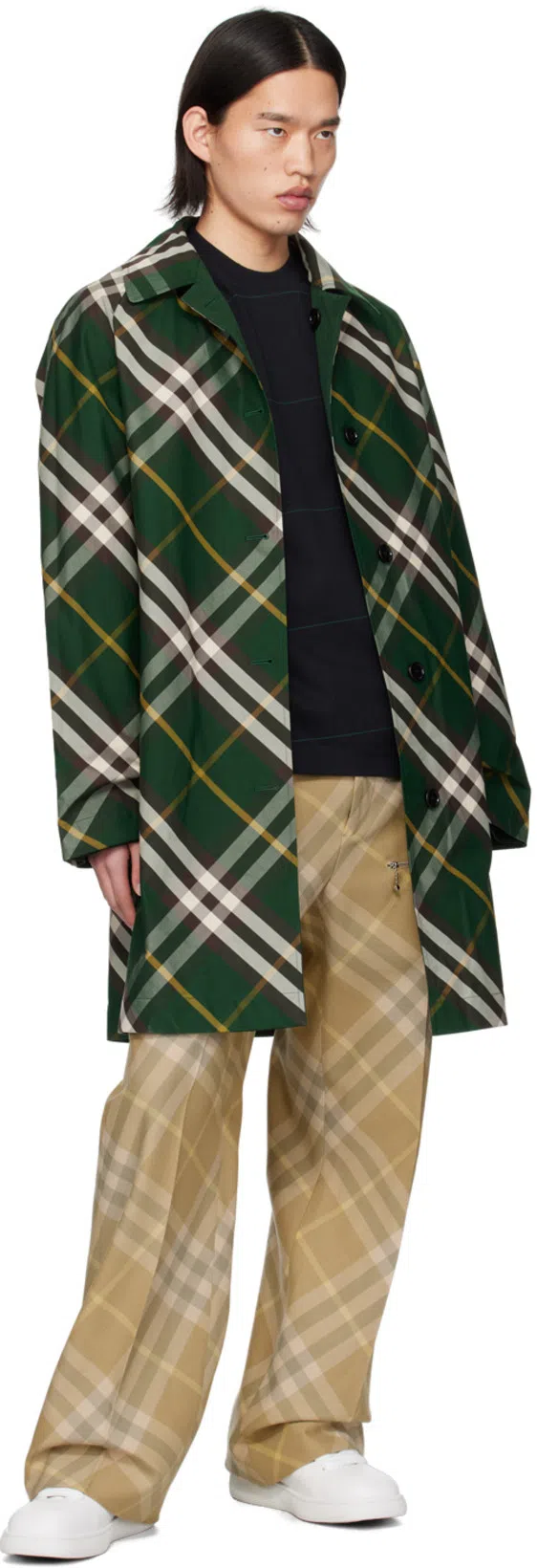 BURBERRY Men Bottle Green Gabardine Reversible Overcoat