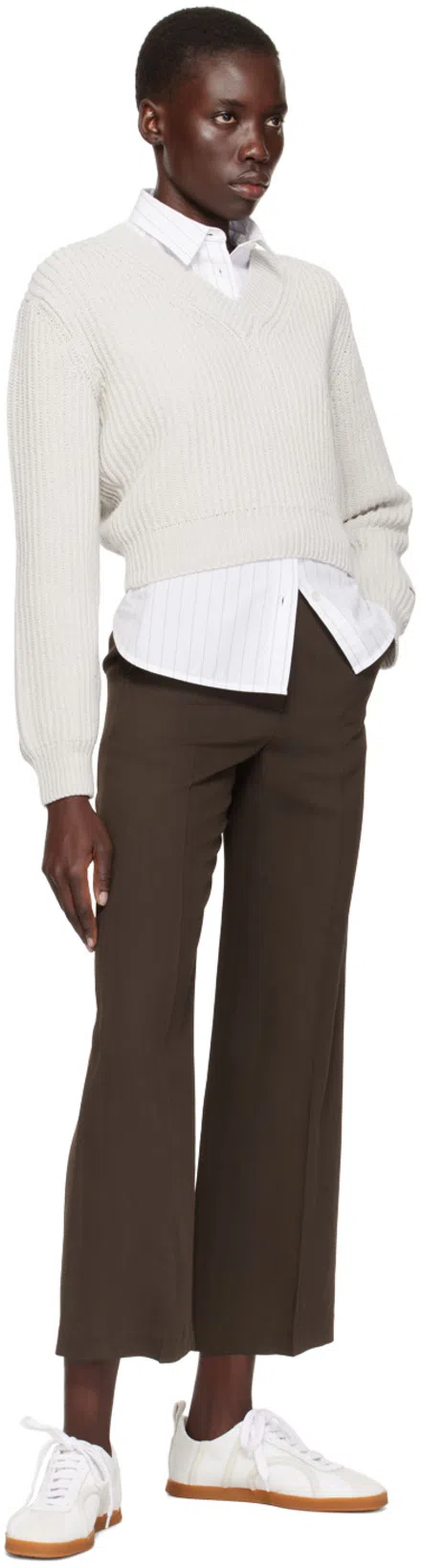 RECTO Off-white V-neck Sweater In White Grey