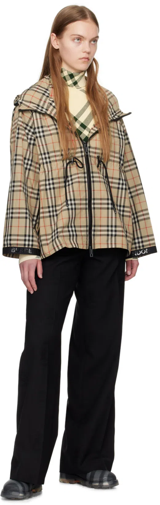 BURBERRY Black Check Pattern Heeled Boots For Women