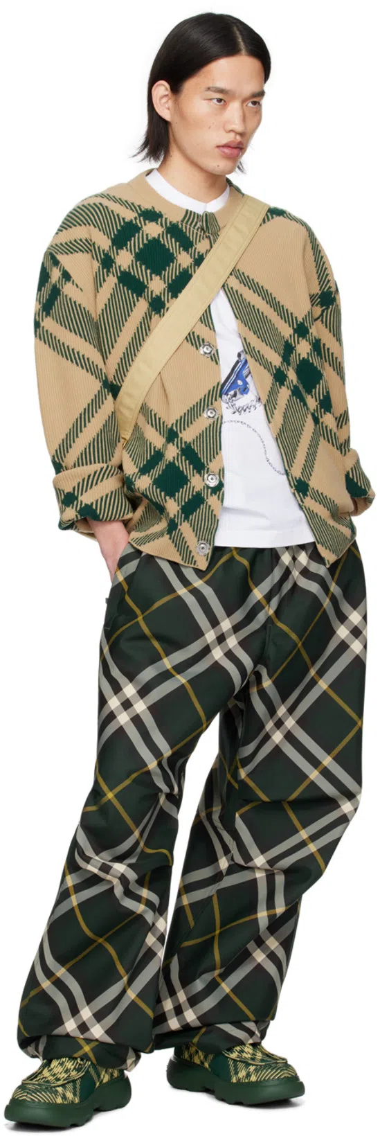 BURBERRY Nylon Trouser With Check Print In Multicolor