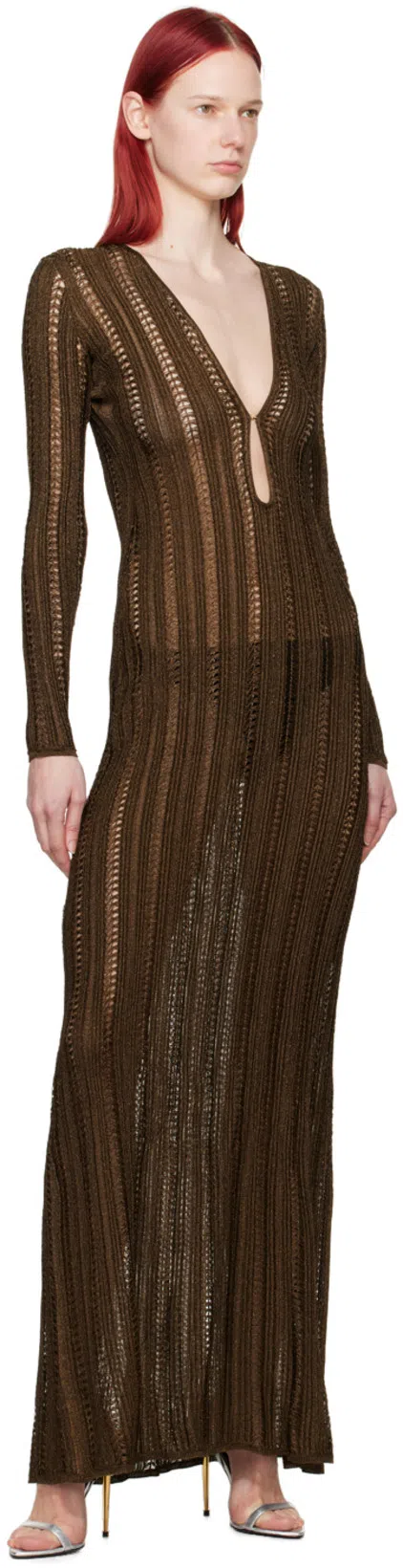 TOM FORD Lurex® Maxi Dress In Brown