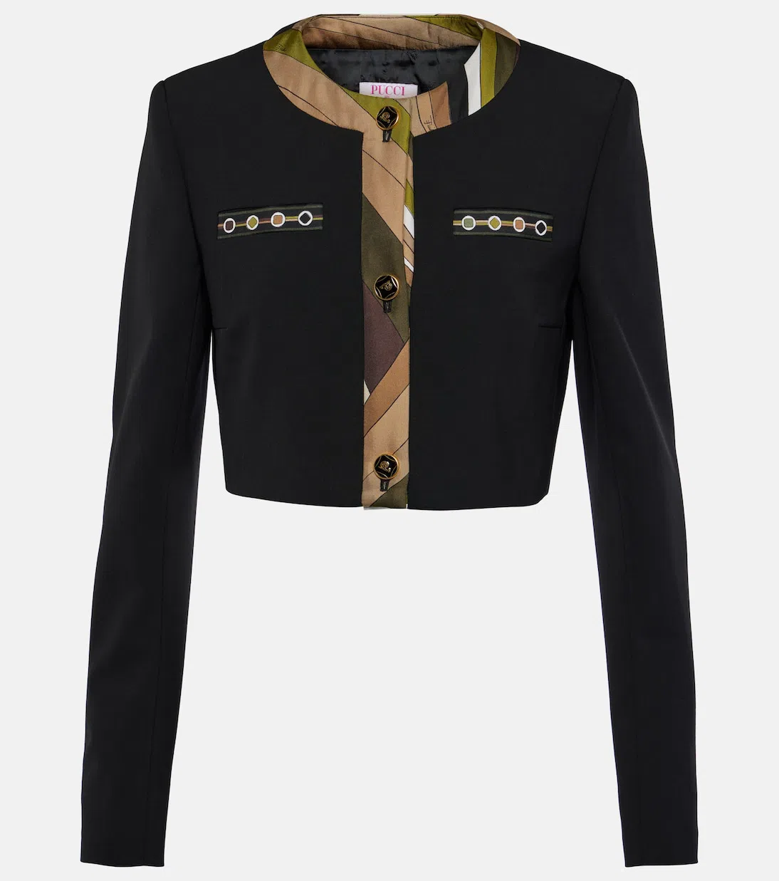 PUCCI Vivara-printed Cropped Wool-blend Jacket In Black