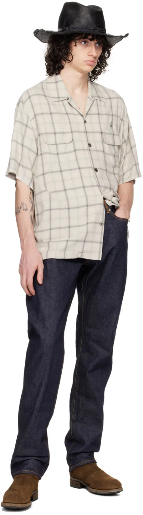 THE SHEPHERD UNDERCOVER Off-white & Gray Check Shirt In Ivory Ck