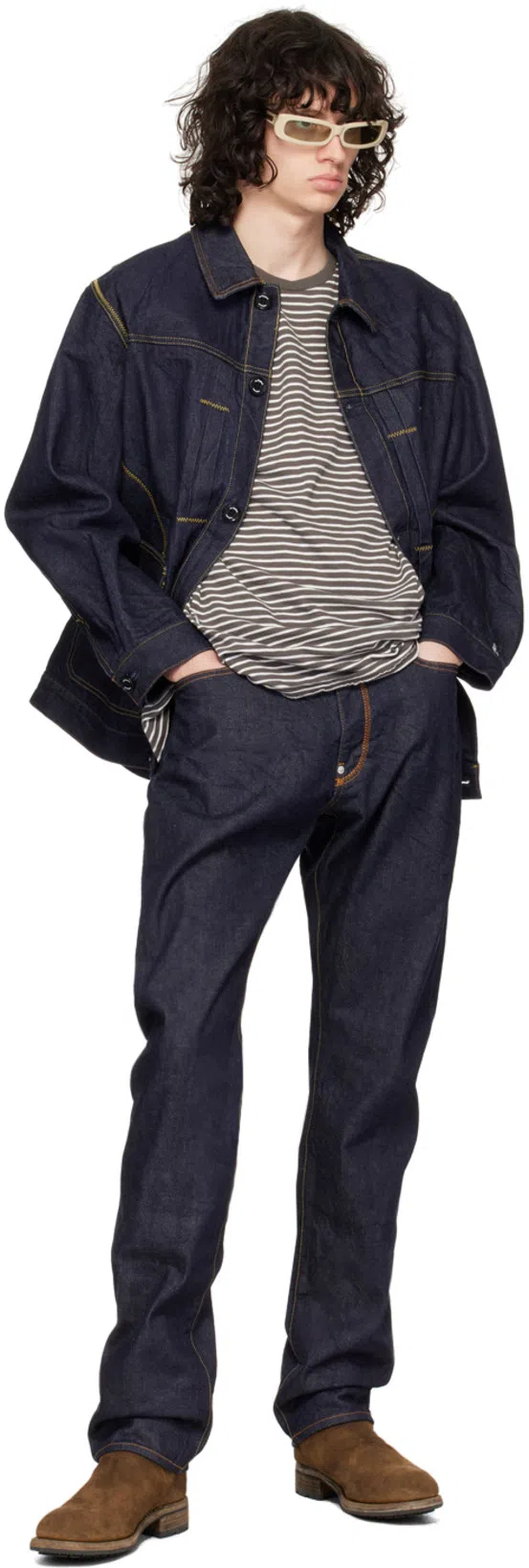 THE SHEPHERD UNDERCOVER Gray & White Striped T-shirt In Gray Border