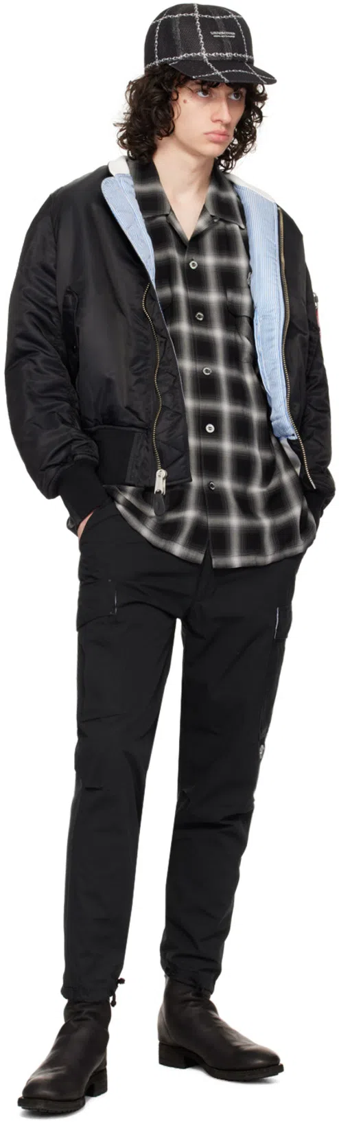 THE SHEPHERD UNDERCOVER Black Cinch Tab Cargo Pants