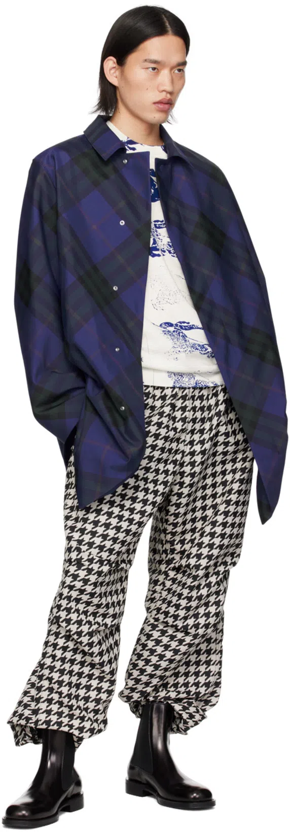 BURBERRY Checked Twill Single-breasted Car Coat In Blue