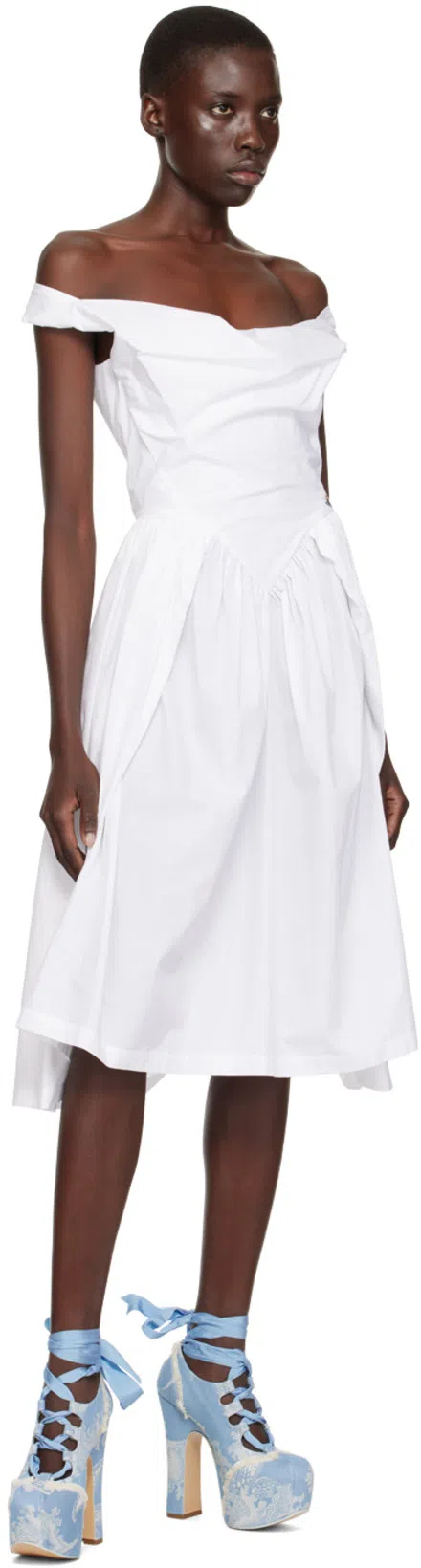 VIVIENNE WESTWOOD Sunday Draped Cotton And Silk Midi Dress In White