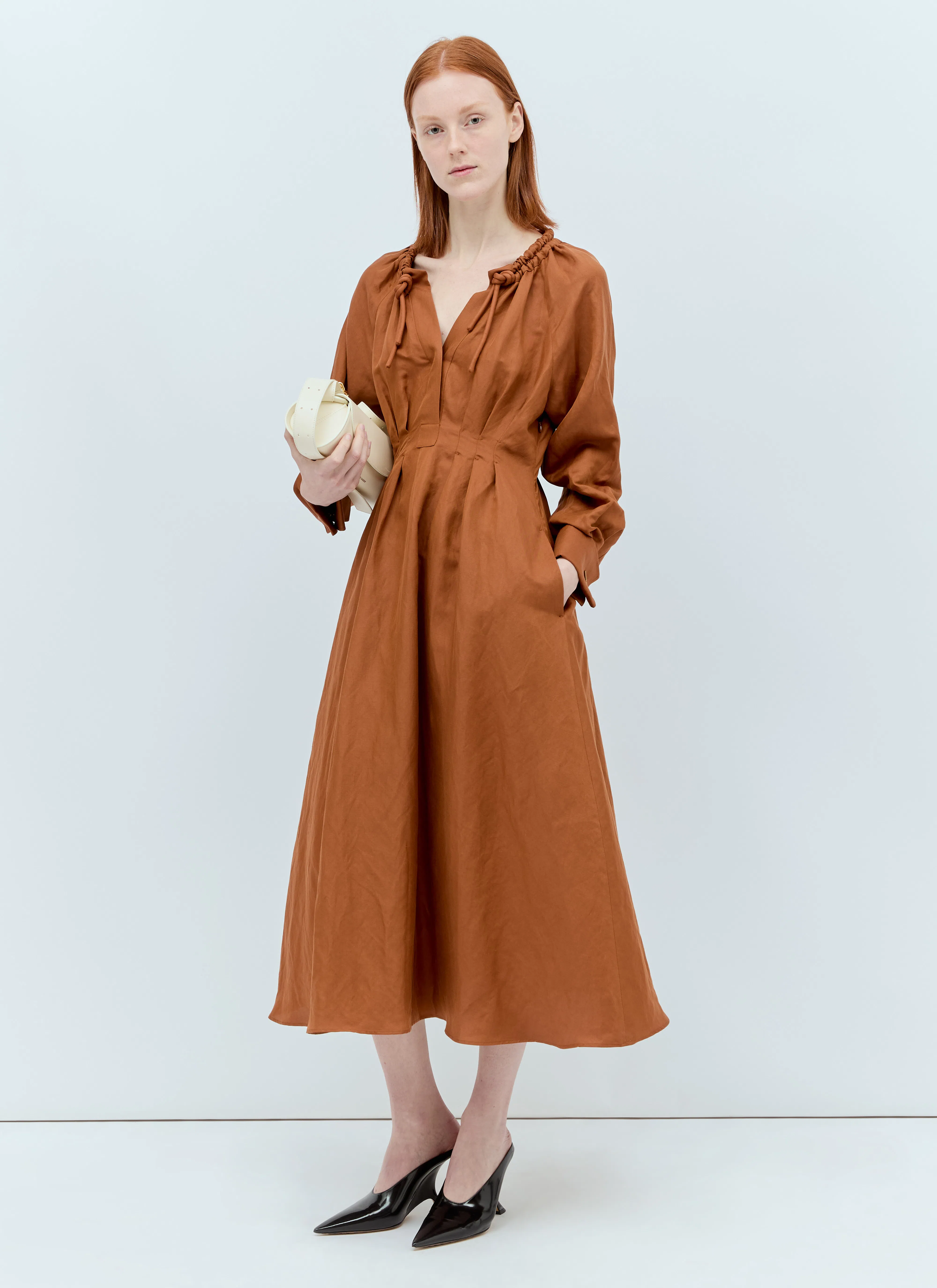 MAX MARA Pedaggi Cotton Midi Dress In Brown