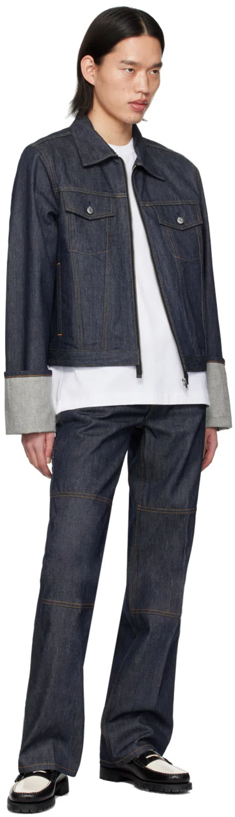 HELMUT LANG Men's Cuffed Raw Denim Trucker Jacket In Raw Indigo