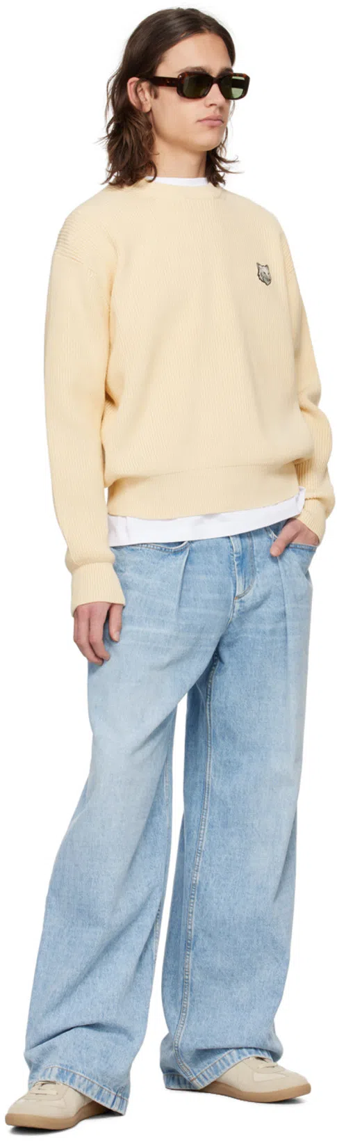 MAISON MARGIELA Beige Comb Replica Panelled Leather Low-top Trainers Eur 40 / 6 Uk In Beige_and_papyrus