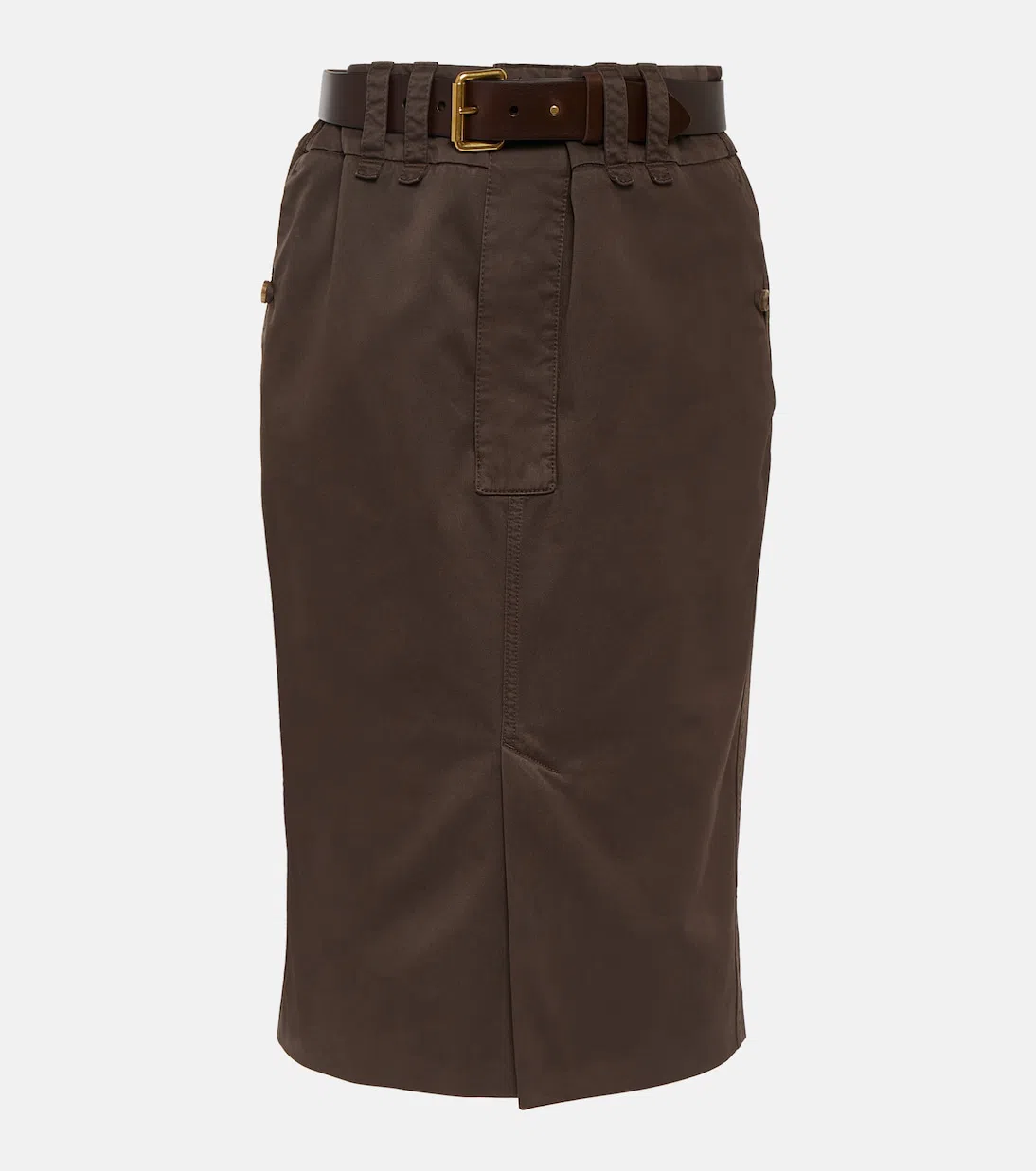SAINT LAURENT Cotton Pencil Skirt In Brown