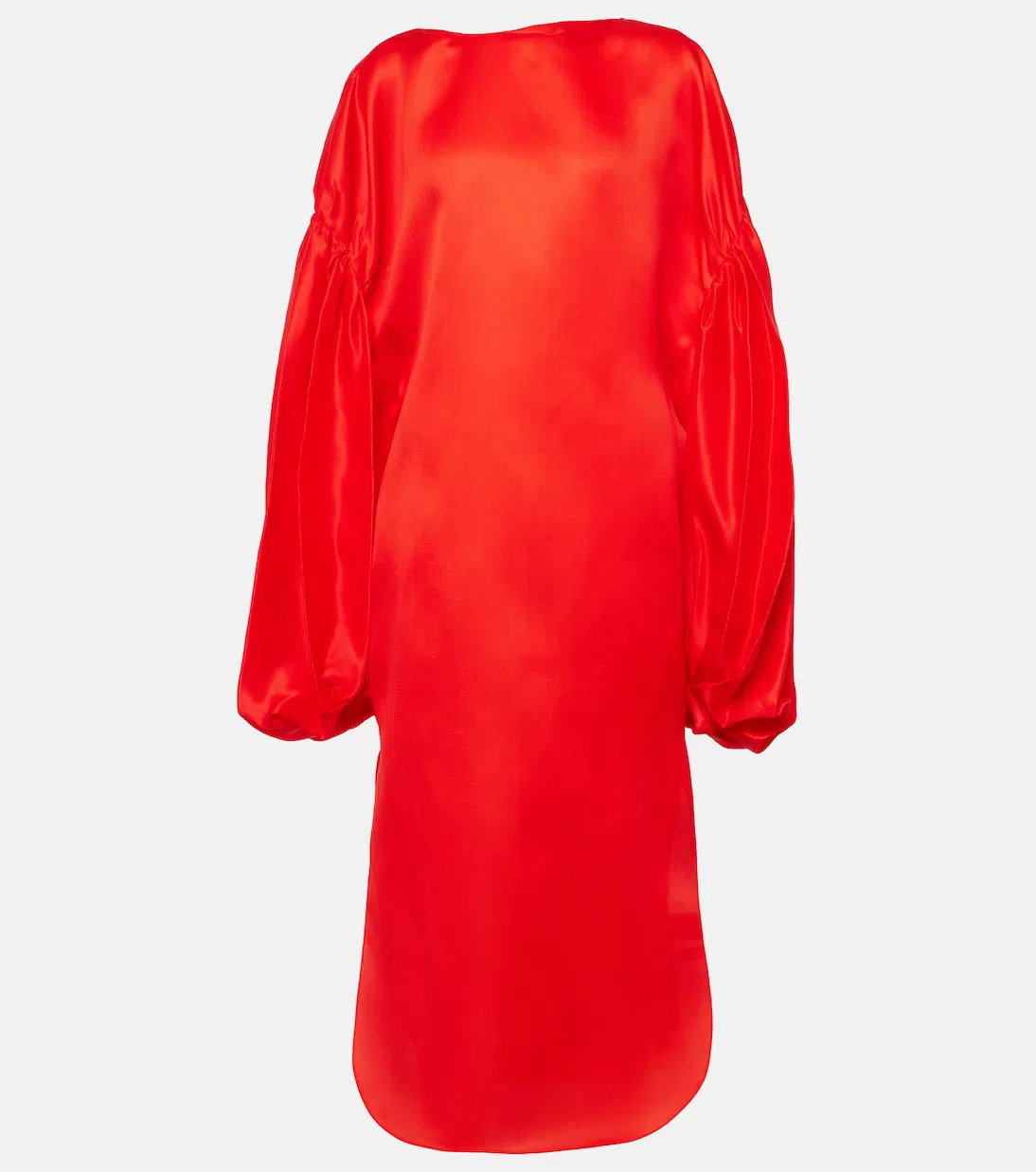 KHAITE Zelma Balloon-sleeve Silk Midi Dress In Fire Red