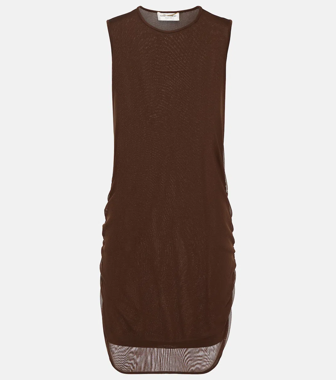 SAINT LAURENT Sleeveless Tulle Minidress In Marron