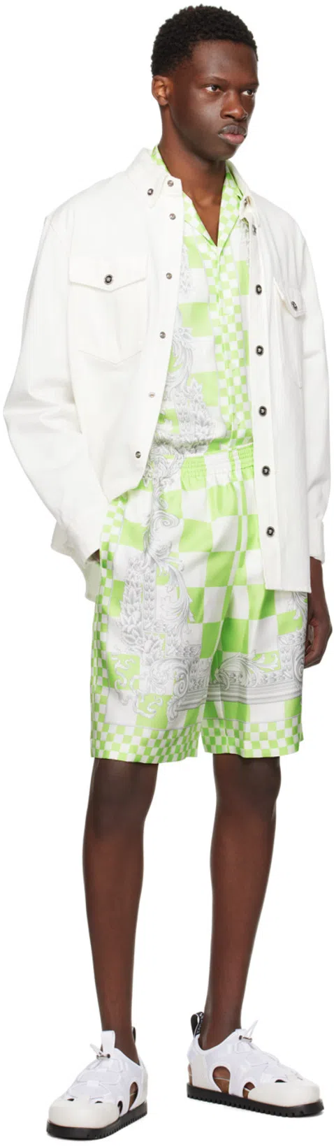 VERSACE White Medusa Head Buttons Denim Shirt