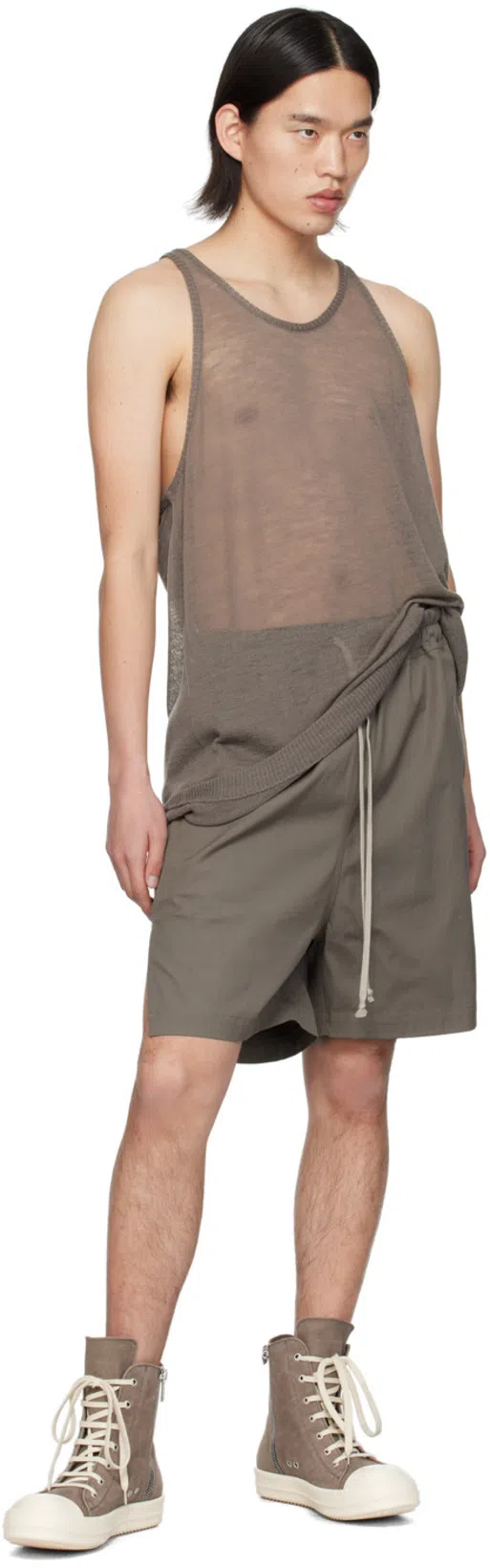 RICK OWENS Scarpe In Pelle Sneakers In Dust And Milk