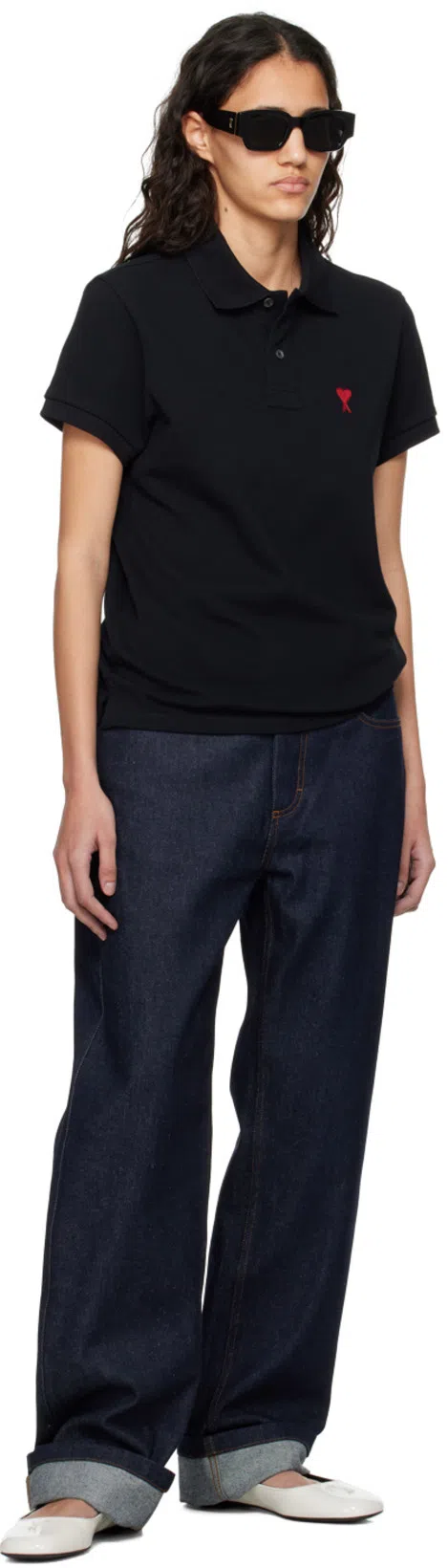 AMI ALEXANDRE MATTIUSSI Ami Paris Men Black Polo Shirt With Adc Embroidery At The Front In Cotton Man