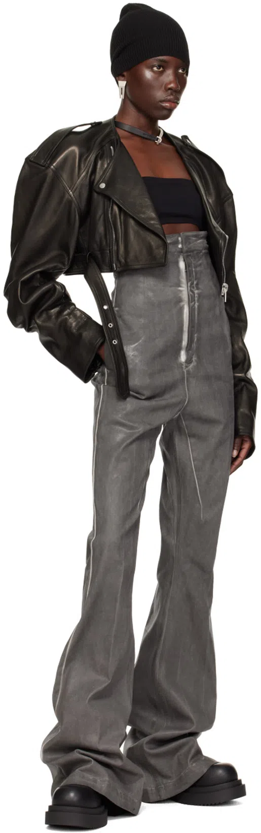 RICK OWENS Beatle Bogun' Black Boots With Chunky Platform In Smooth Leather