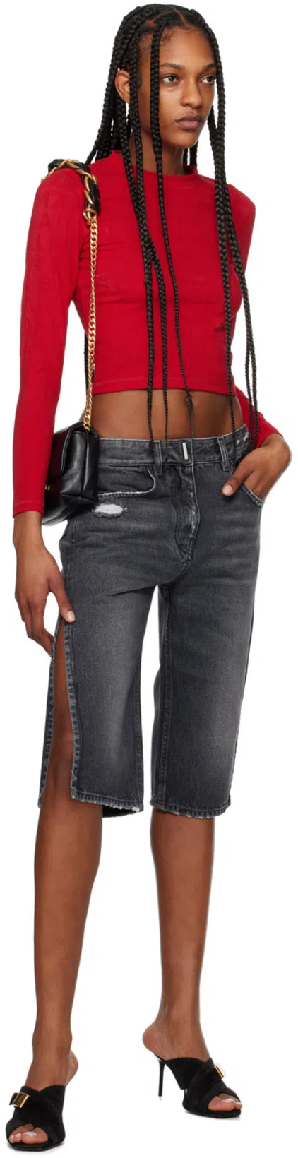 GIVENCHY Gray Distressed Denim Shorts In 001-black