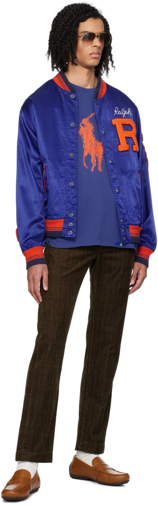 POLO RALPH LAUREN Blue Letterman Bomber Jacket In Blue Yacht