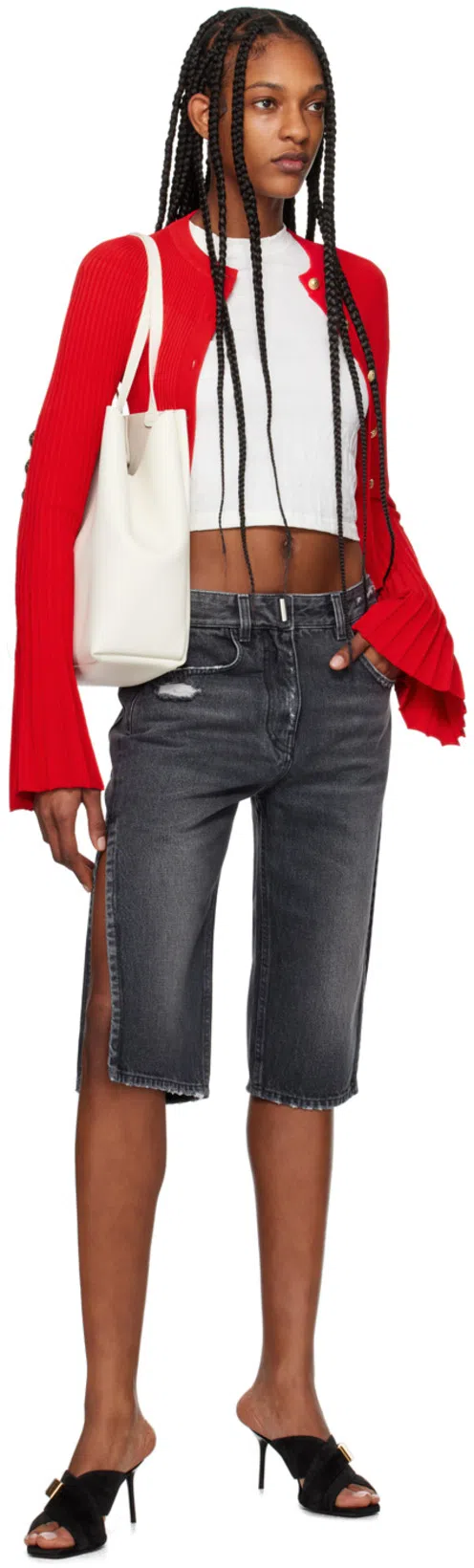 GIVENCHY Gray Distressed Denim Shorts In 001-black