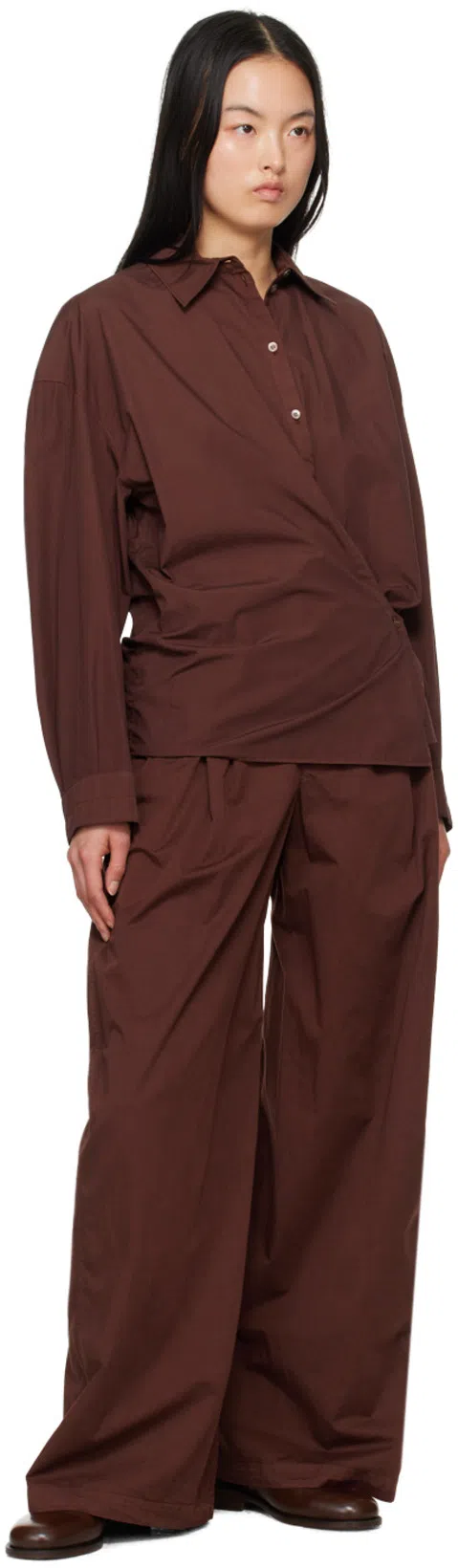 LEMAIRE Straight Collar Twisted Cotton Shirt In Brown