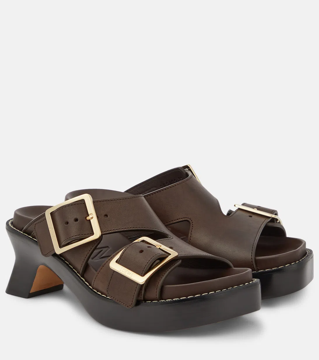 LOEWE Ease Heel Slide 90 Sandals With Contrast Stitching In Black