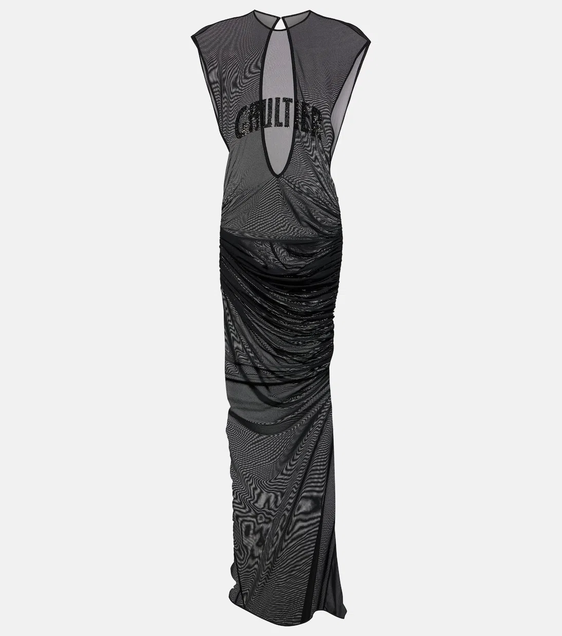 JEAN PAUL GAULTIER Logo-embroidered Mesh Maxi Dress In Black
