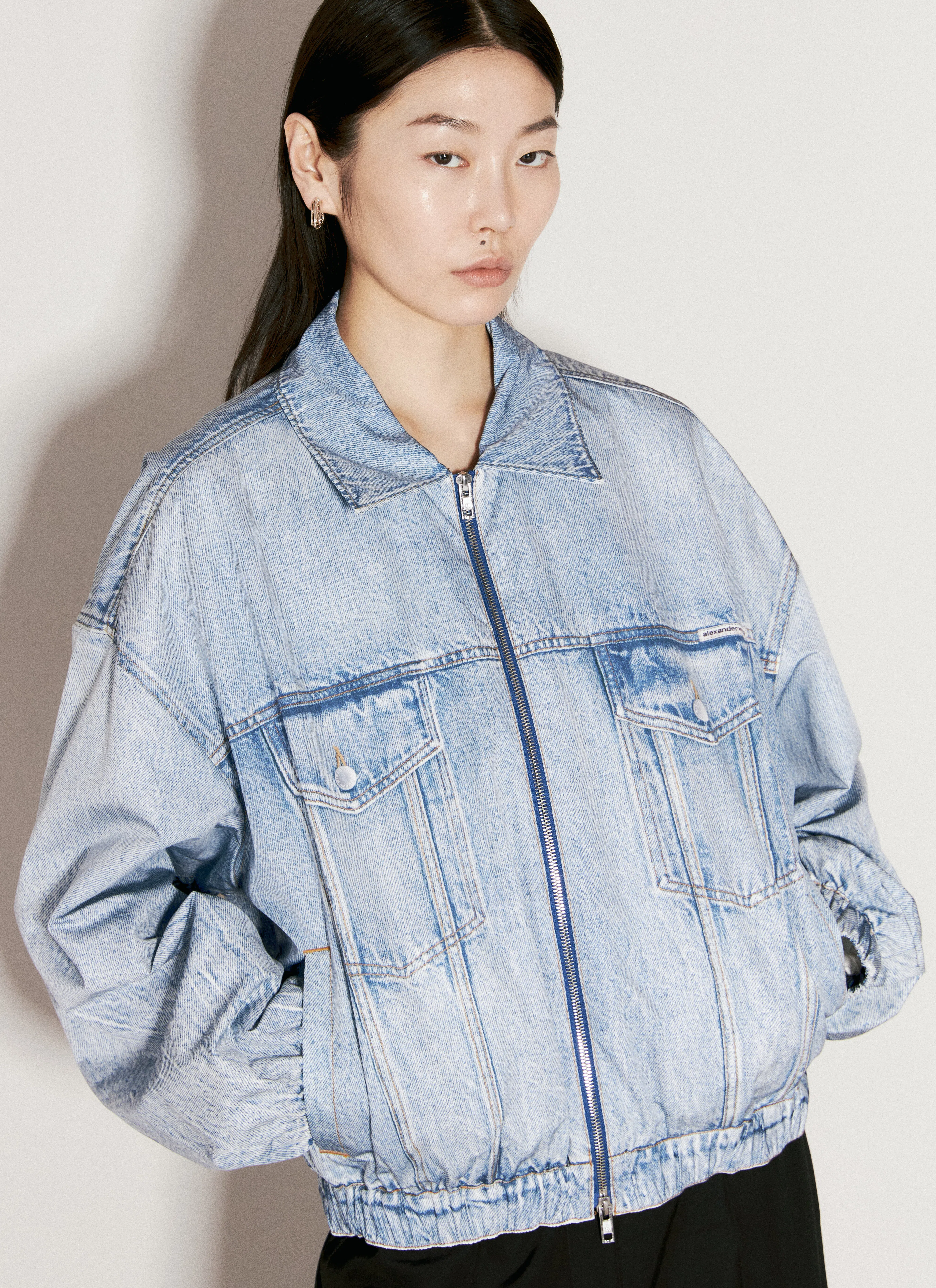 ALEXANDER WANG Denim-print Bomber Jacket In 487a Vintage Indigo