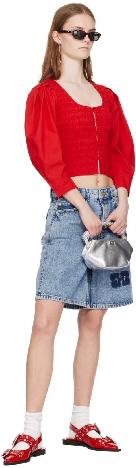 GANNI Feminine Buckle Patent Slingback Sandals In Red