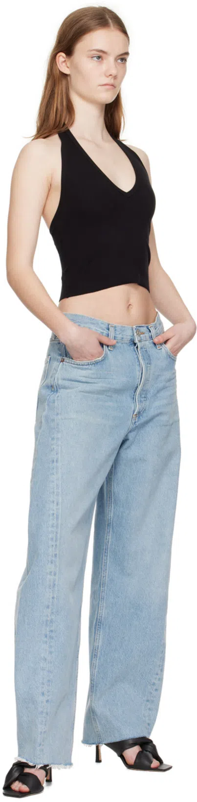 AGOLDE Blue Jeans With Wide Leg And Logo Patch On The Rear In Multicolor