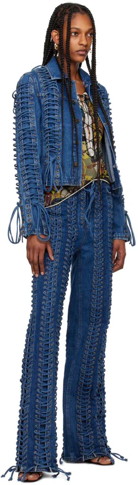 JEAN PAUL GAULTIER Vintage Blue Cotton Corset Denim Jacket