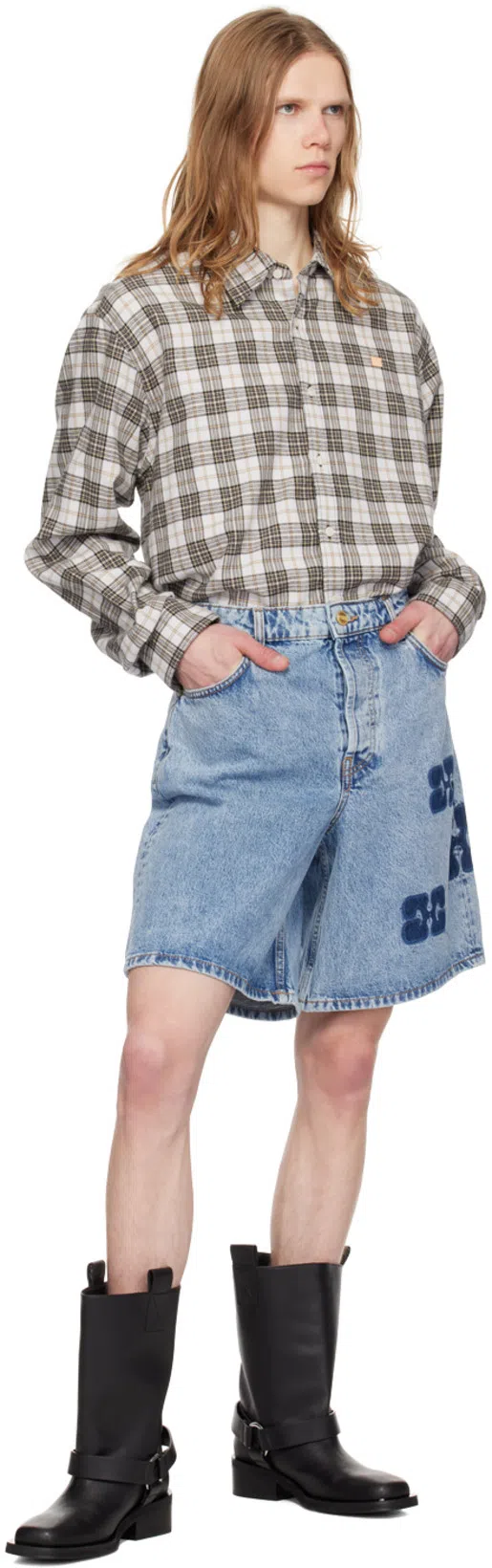 GANNI Mid Calf Recycled Leather Biker Boots In Black