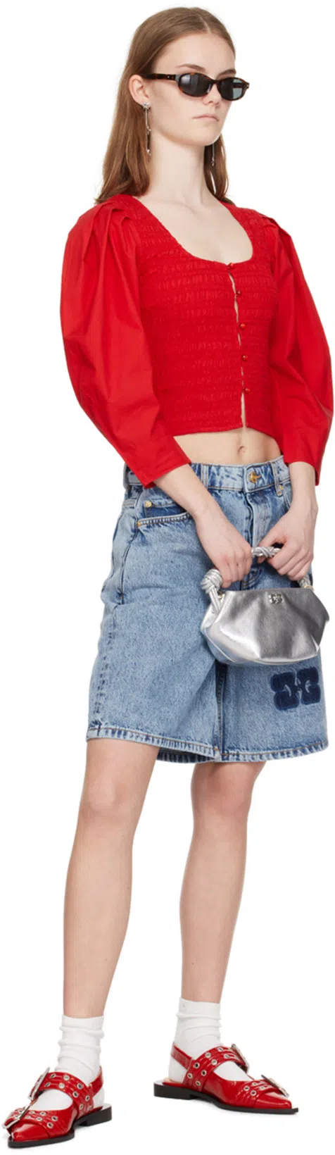 GANNI Feminine Buckle Patent Slingback Sandals In Red